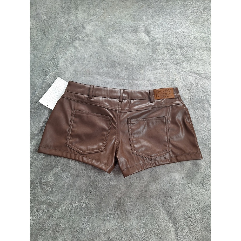 Project Rebel Womens Faux Leather Mini Shorts Brown Size XS NWT - Picture 7 of 7